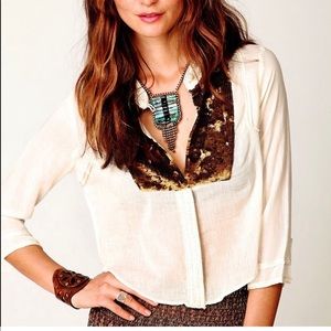 Free People sequin tuxedo top